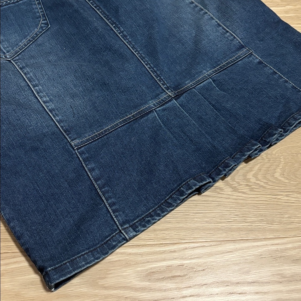 Vintage (10) SPANNER Denim Skirt Above Knee Stitch Detail Pockets Back Pleats - Picture 9 of 14